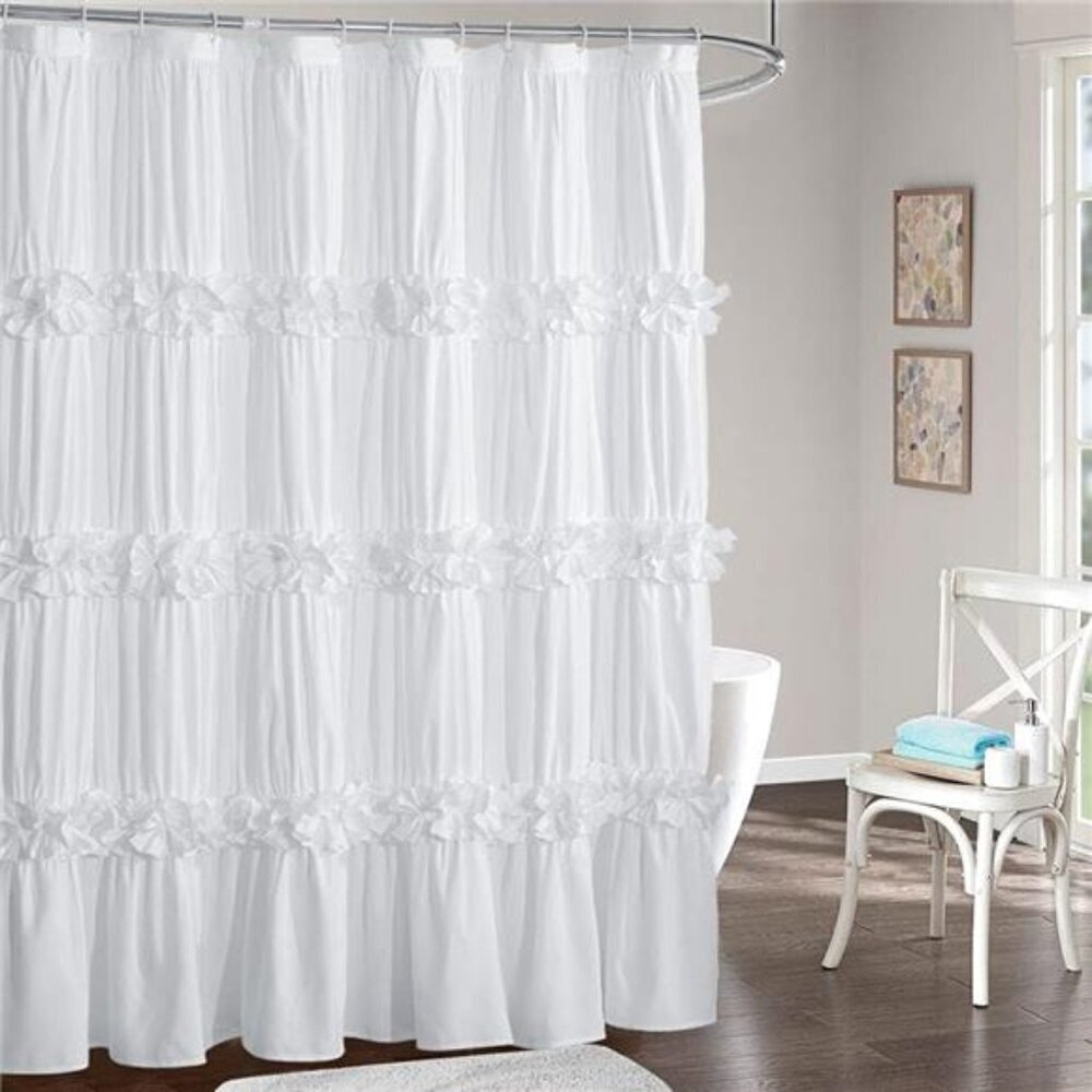 Vintage Ruffle Shower Curtain with Bow Tie Details